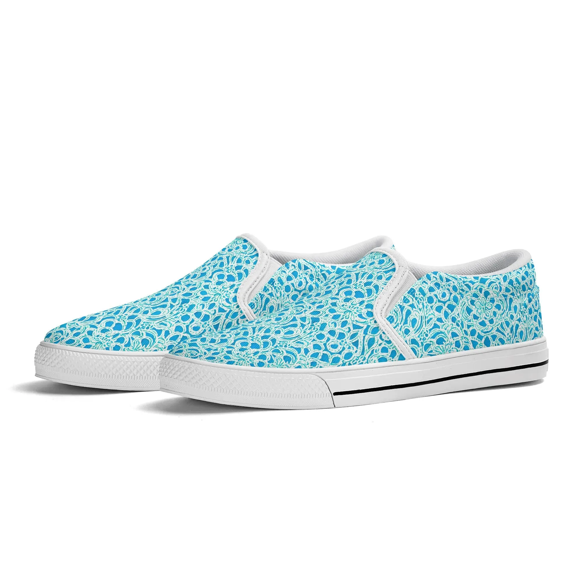 Luminous Swirls: Abstract Watercolor Floral Patterns in Lime Green and Blue Womens Canvas Slip On Shoes US5-US12