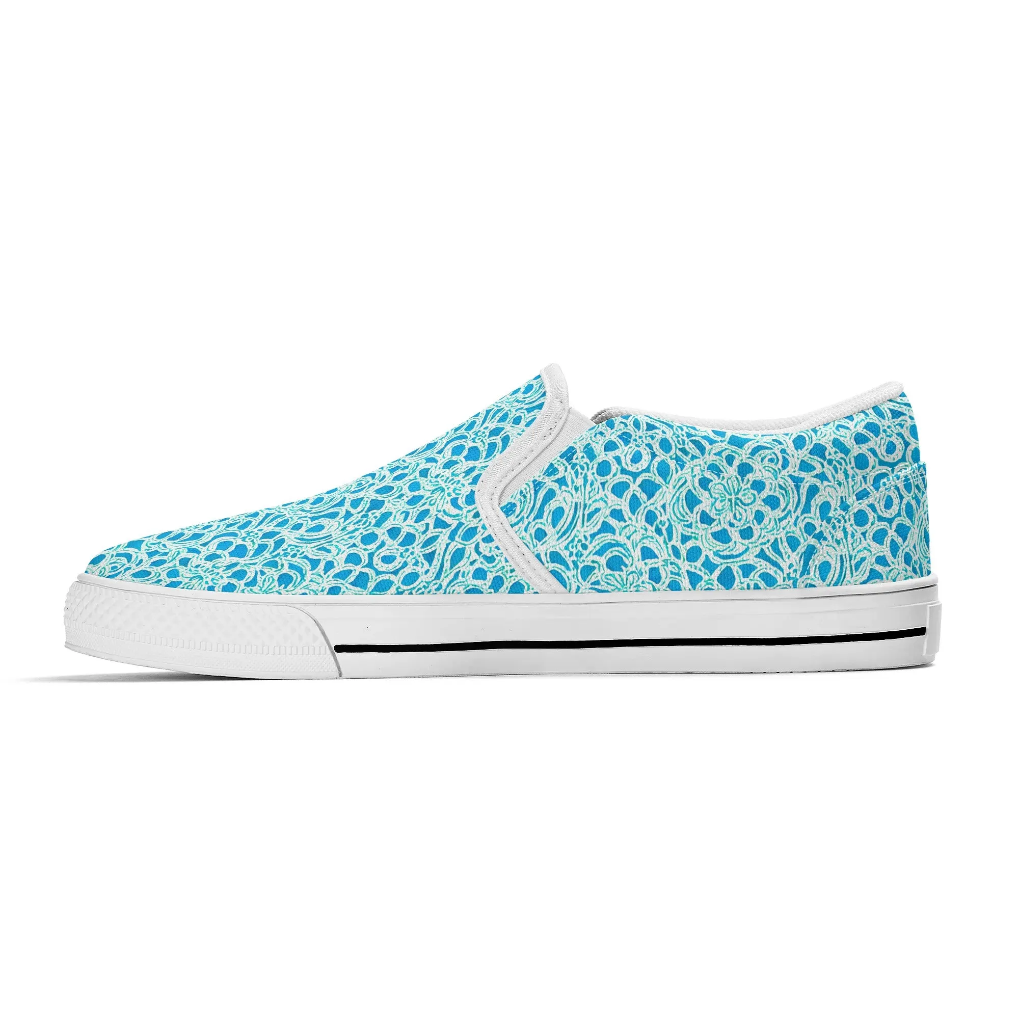 Luminous Swirls: Abstract Watercolor Floral Patterns in Lime Green and Blue Womens Canvas Slip On Shoes US5-US12