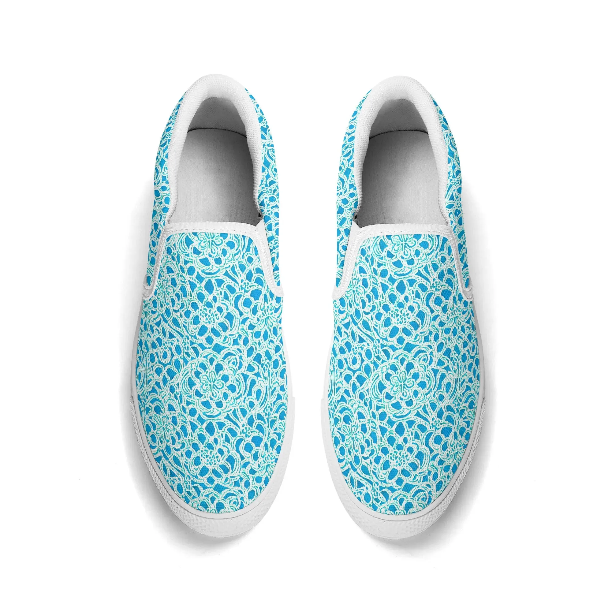 Luminous Swirls: Abstract Watercolor Floral Patterns in Lime Green and Blue Womens Canvas Slip On Shoes US5-US12