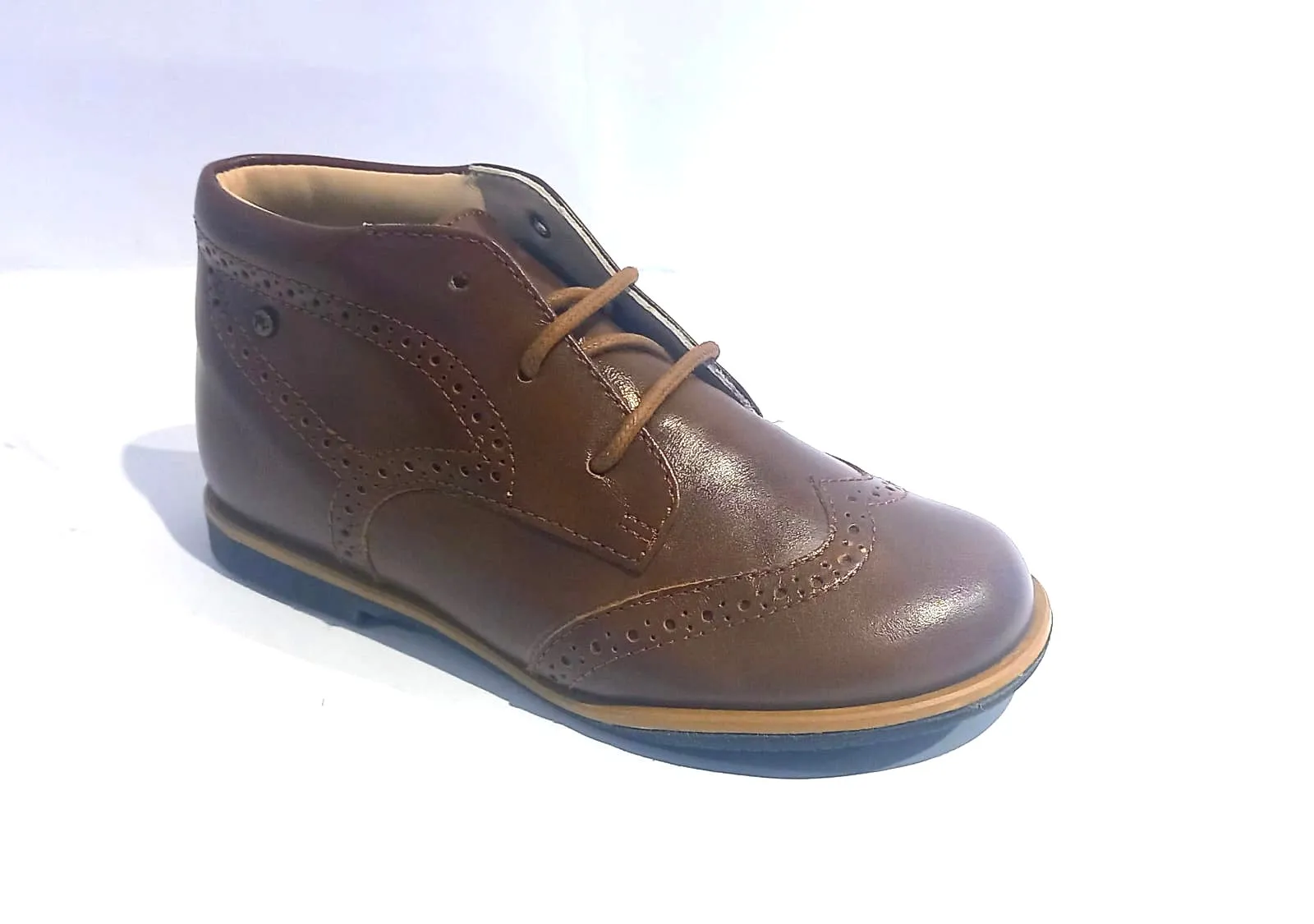 Manuela De Juan Cuoio Tan Leather Wingtip Lace up Booties