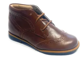 Manuela De Juan Cuoio Tan Leather Wingtip Lace up Booties