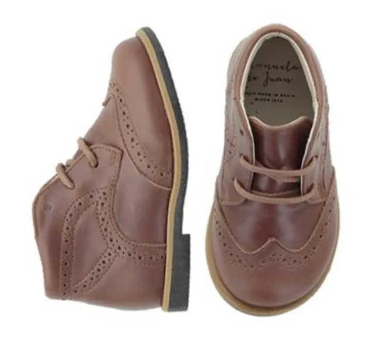 Manuela De Juan Cuoio Tan Leather Wingtip Lace up Booties
