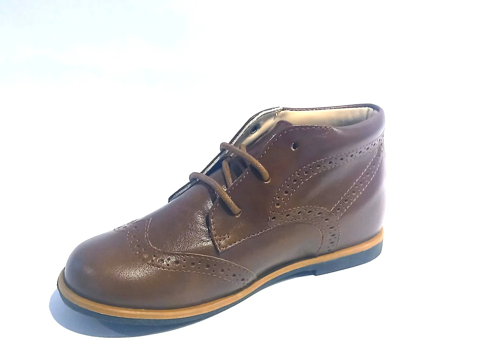 Manuela De Juan Cuoio Tan Leather Wingtip Lace up Booties