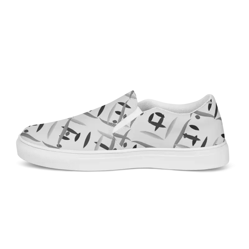Men Slip on Grey Abstract Canvas Shoes