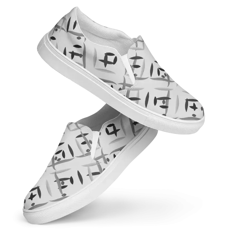Men Slip on Grey Abstract Canvas Shoes
