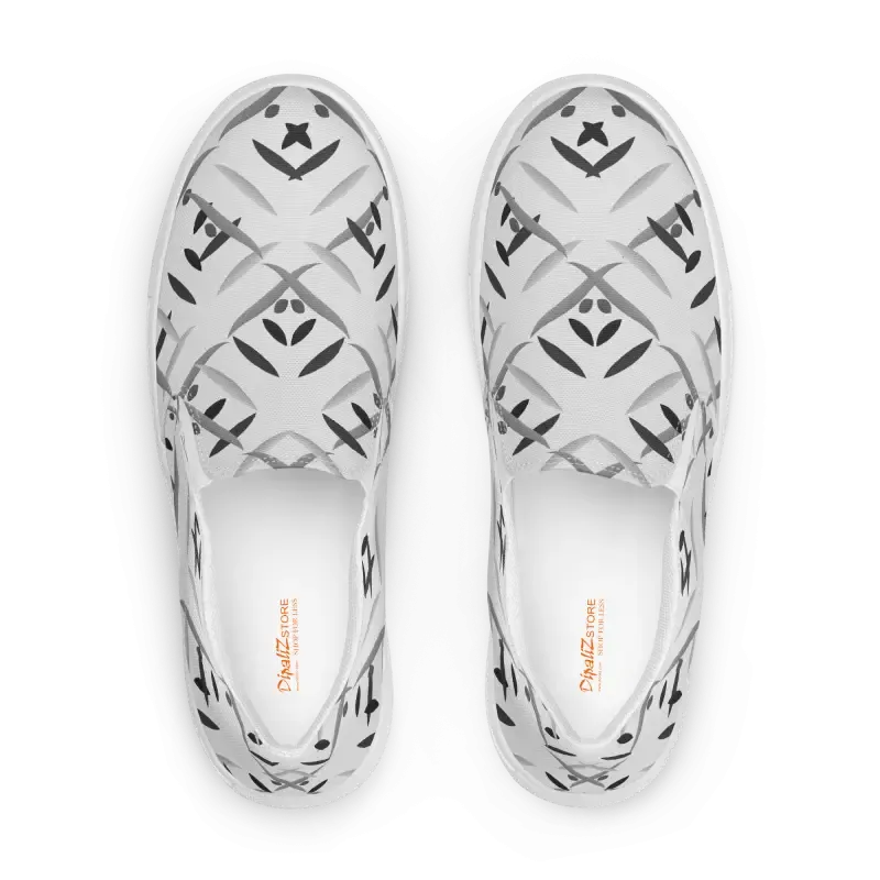 Men Slip on Grey Abstract Canvas Shoes