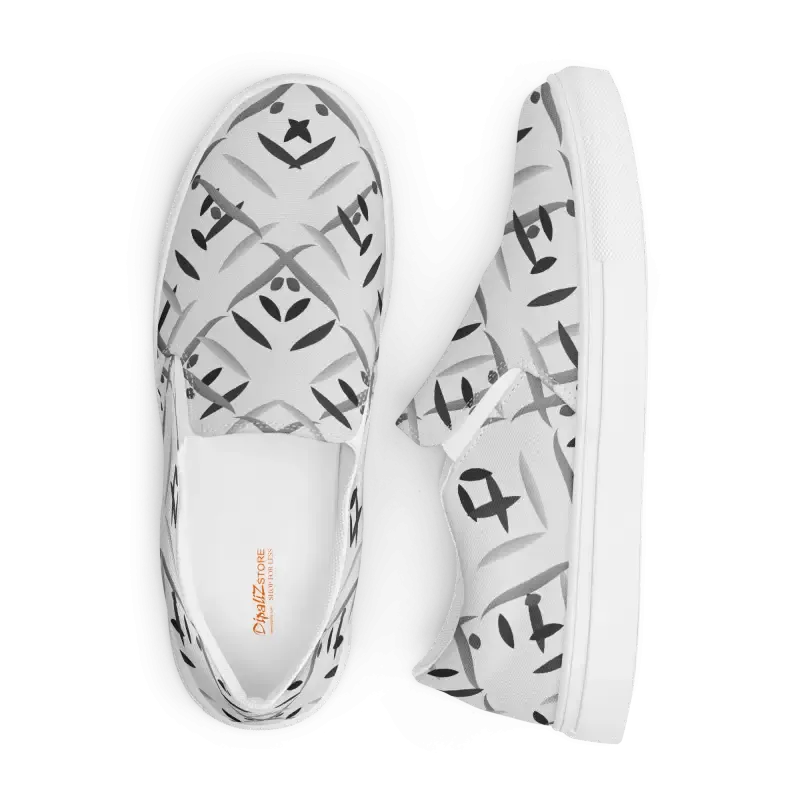 Men Slip on Grey Abstract Canvas Shoes