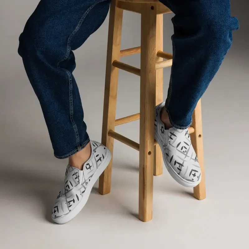 Men Slip on Grey Abstract Canvas Shoes
