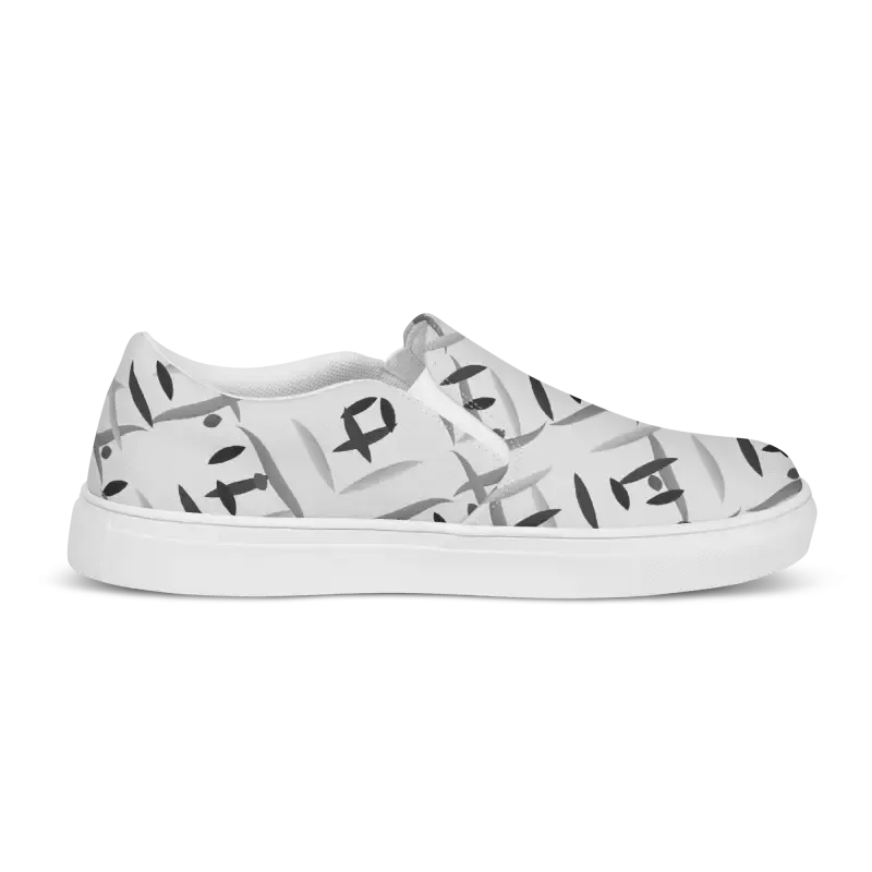 Men Slip on Grey Abstract Canvas Shoes