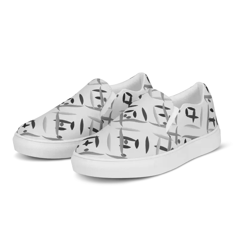 Men Slip on Grey Abstract Canvas Shoes