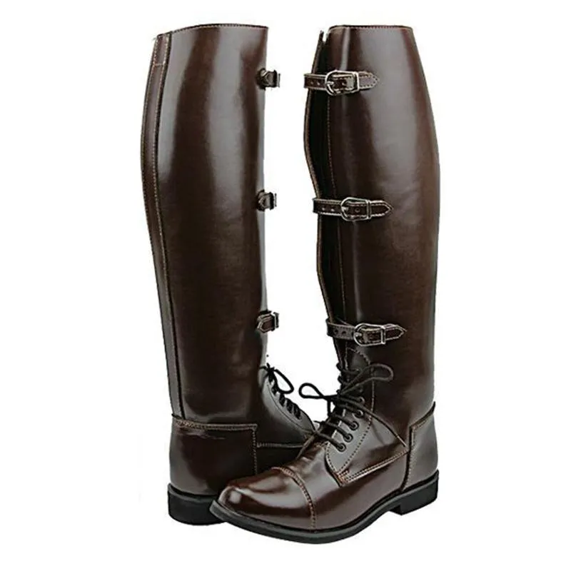 Men's knee high riding boots | Buckle strap tall knight boots