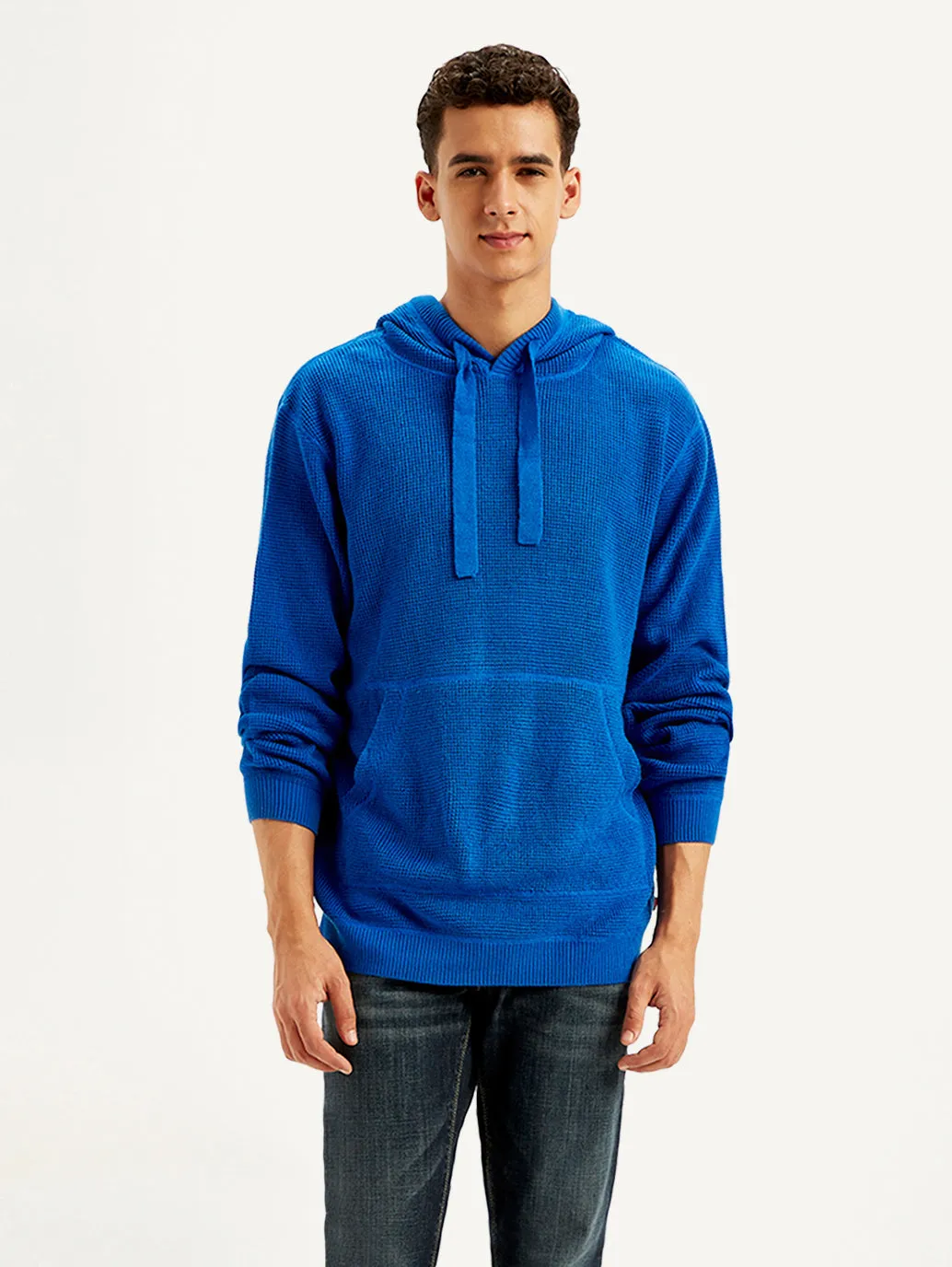 Men's Solid Blue Hooded Sweatshirt