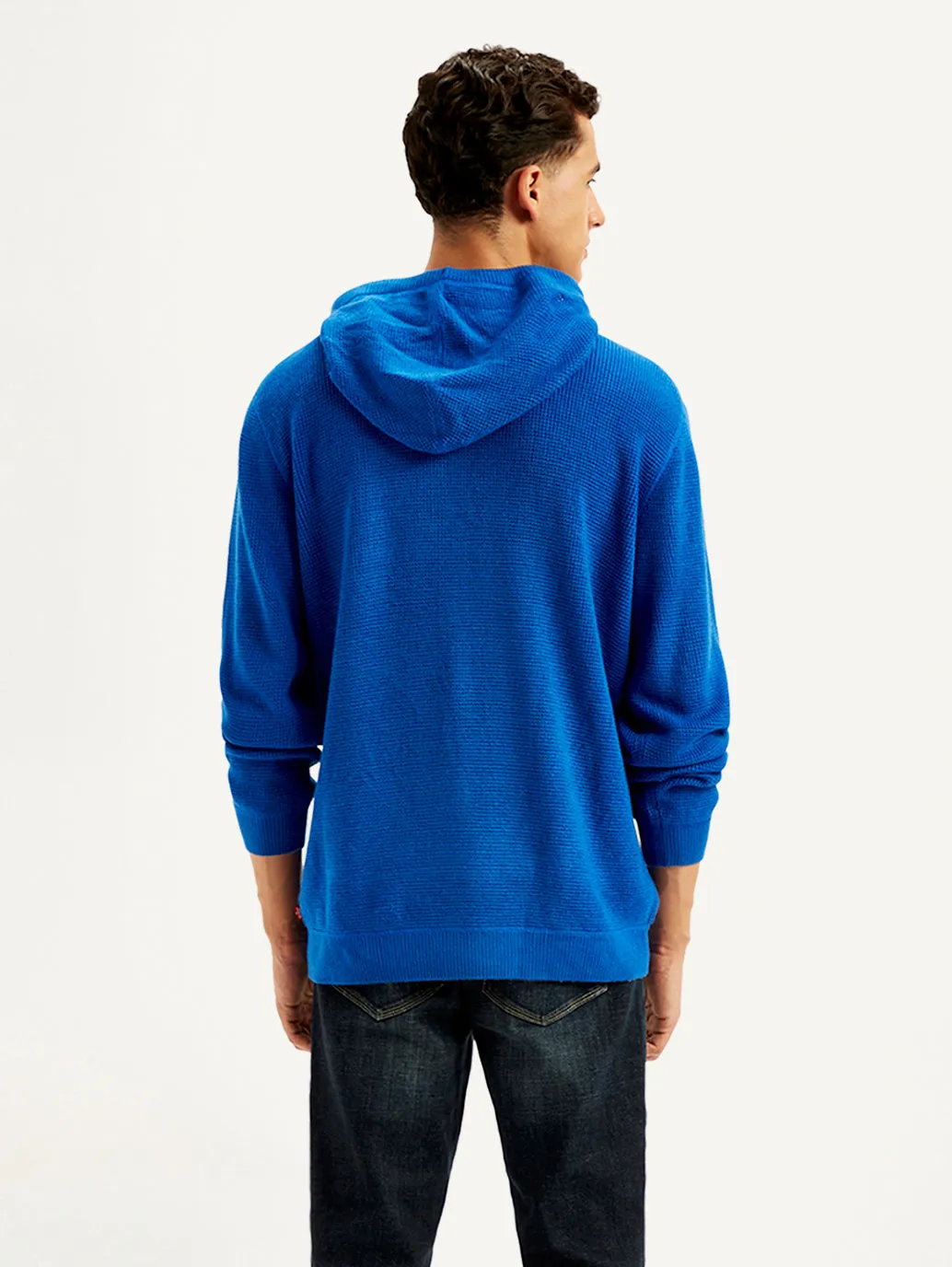 Men's Solid Blue Hooded Sweatshirt