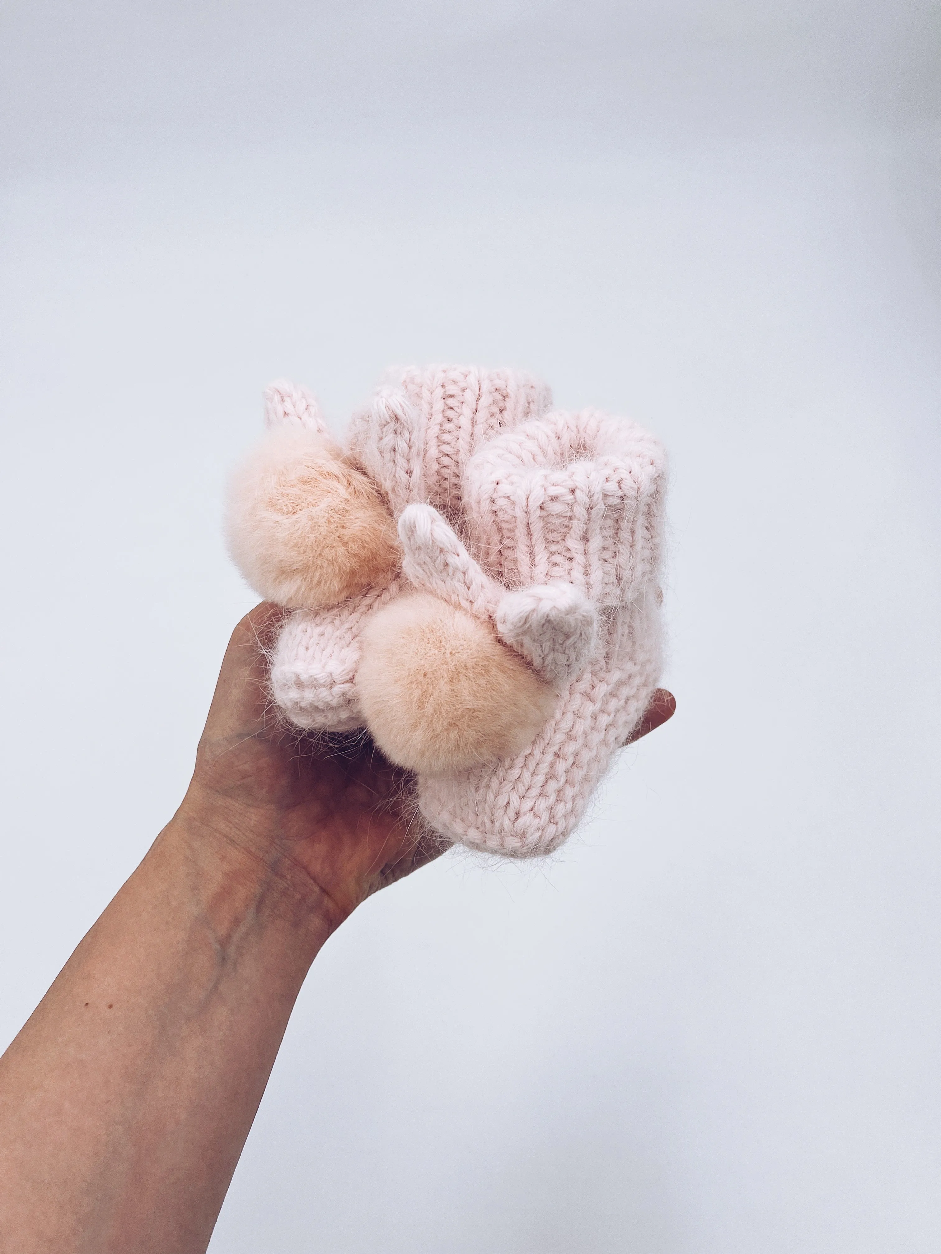 MI LOVES SIGNATURE Little Bunny Angora pompom booties.