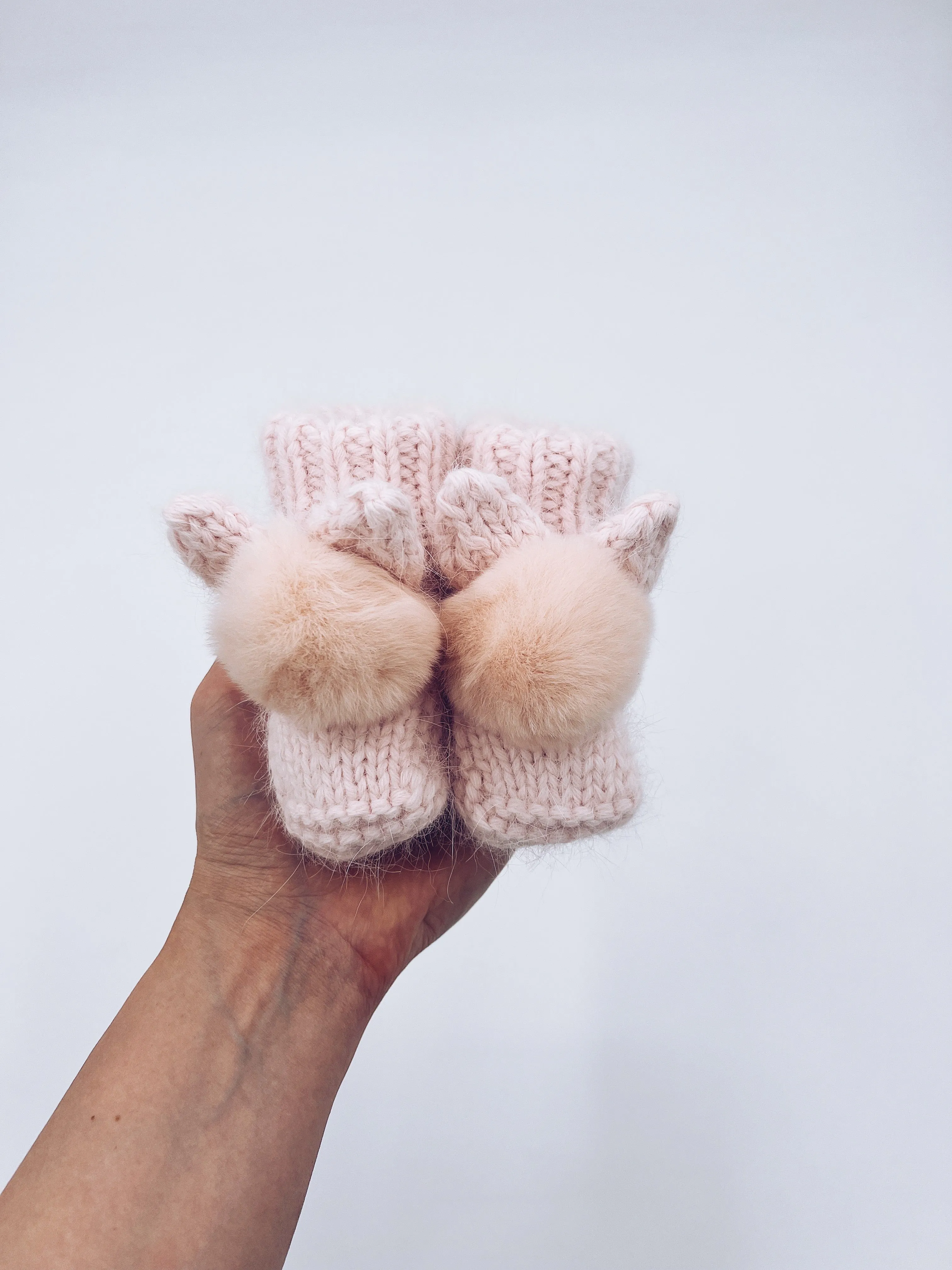 MI LOVES SIGNATURE Little Bunny Angora pompom booties.