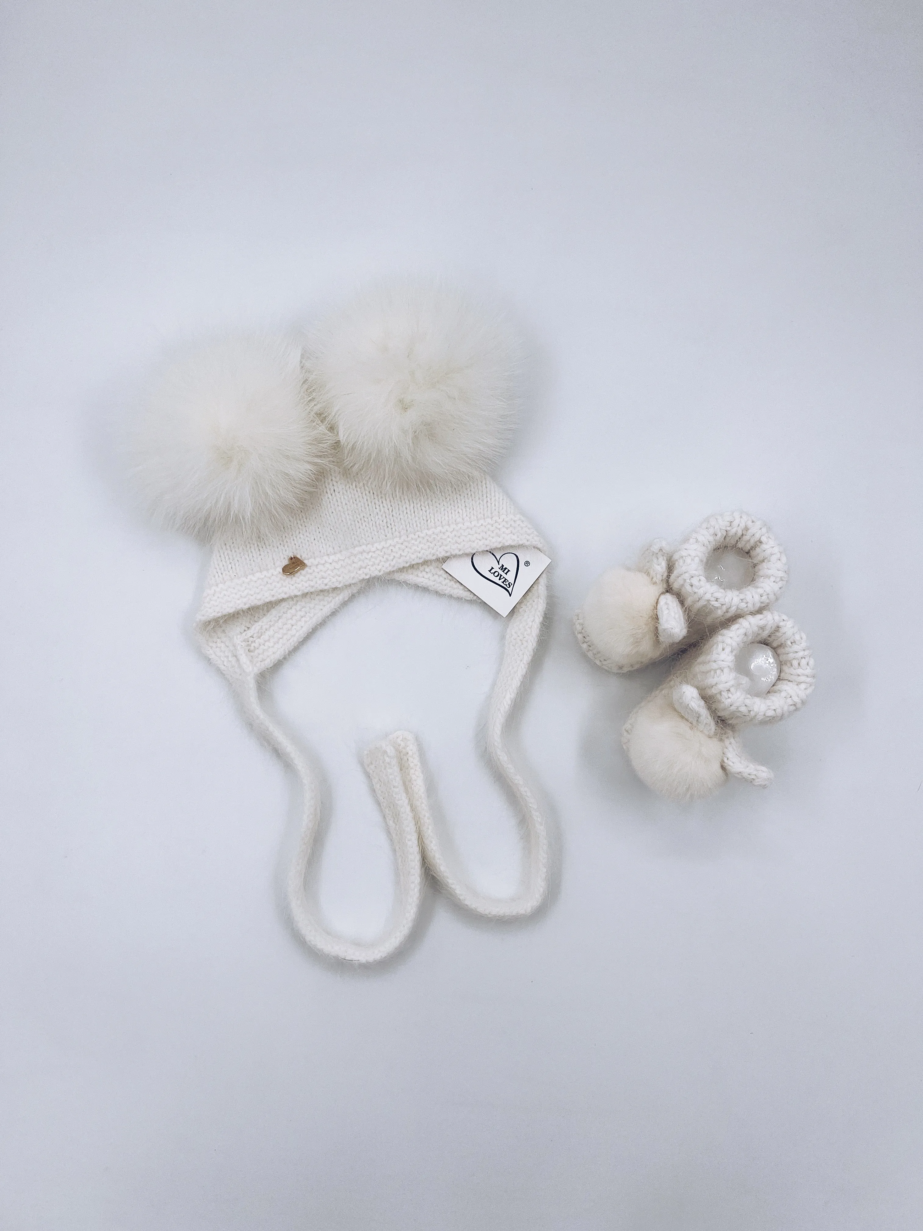 MI LOVES SIGNATURE Little Bunny Angora pompom booties.