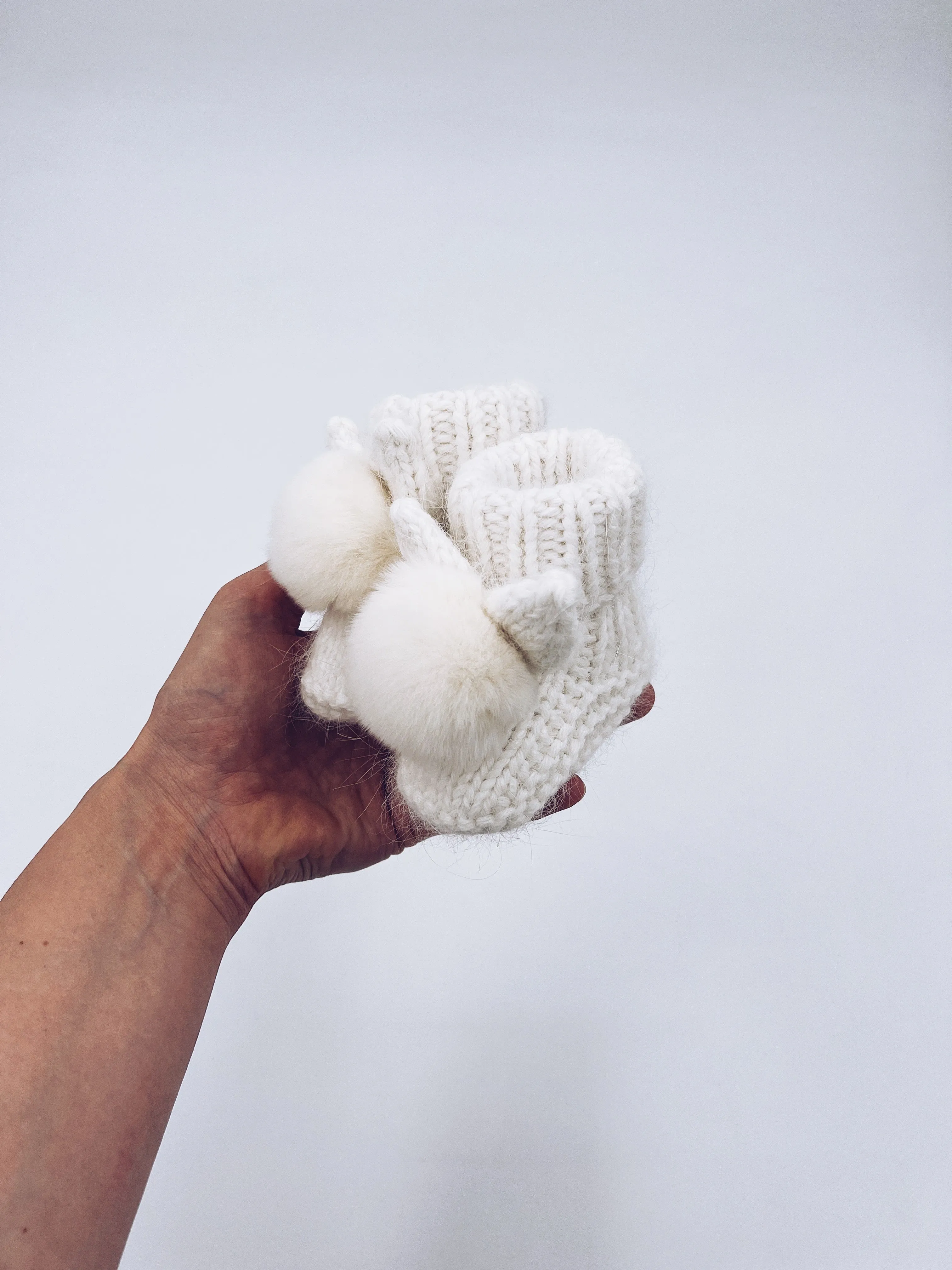 MI LOVES SIGNATURE Little Bunny Angora pompom booties.