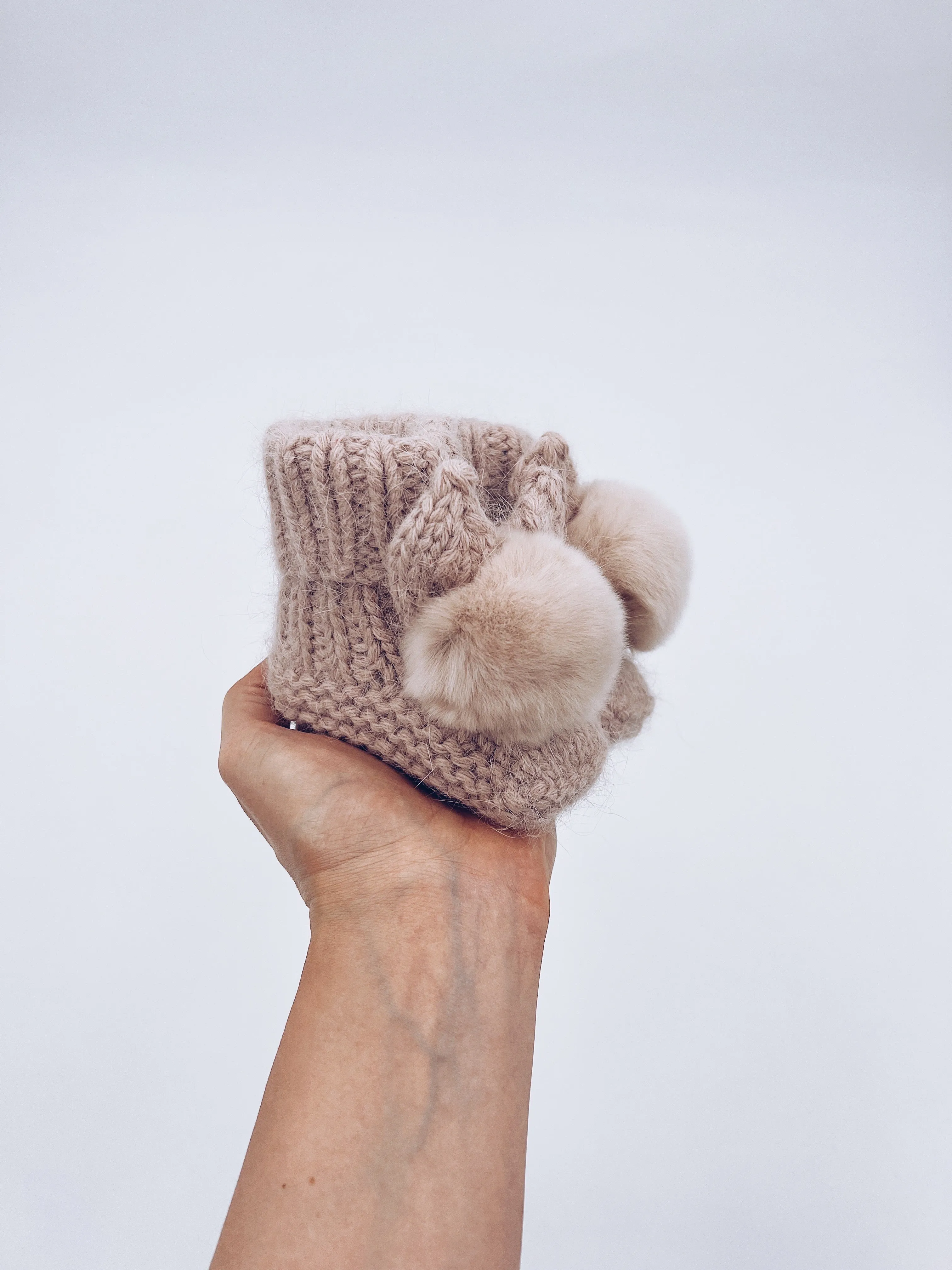 MI LOVES SIGNATURE Little Bunny Angora pompom booties.