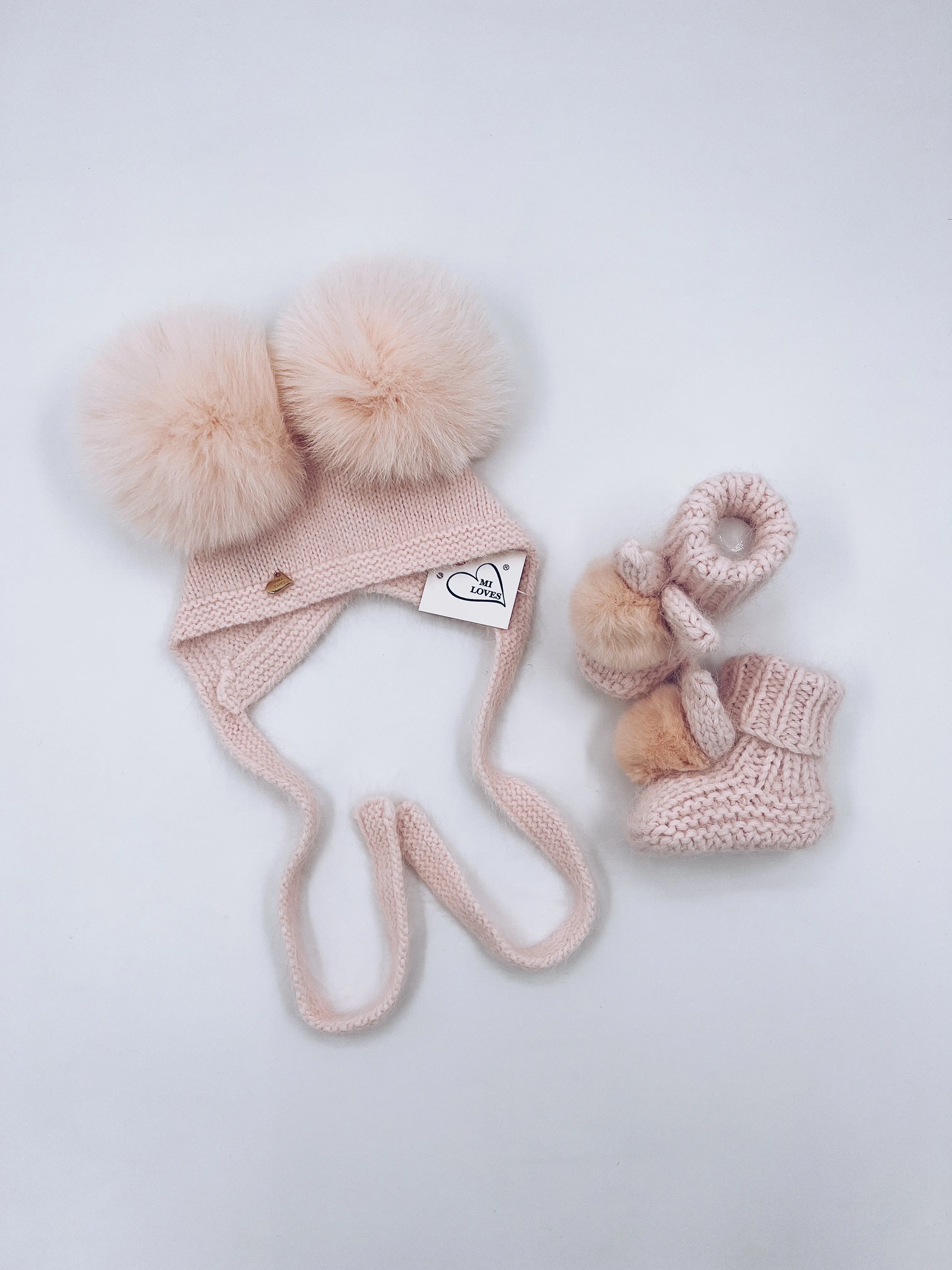 MI LOVES SIGNATURE Little Bunny Angora pompom booties.