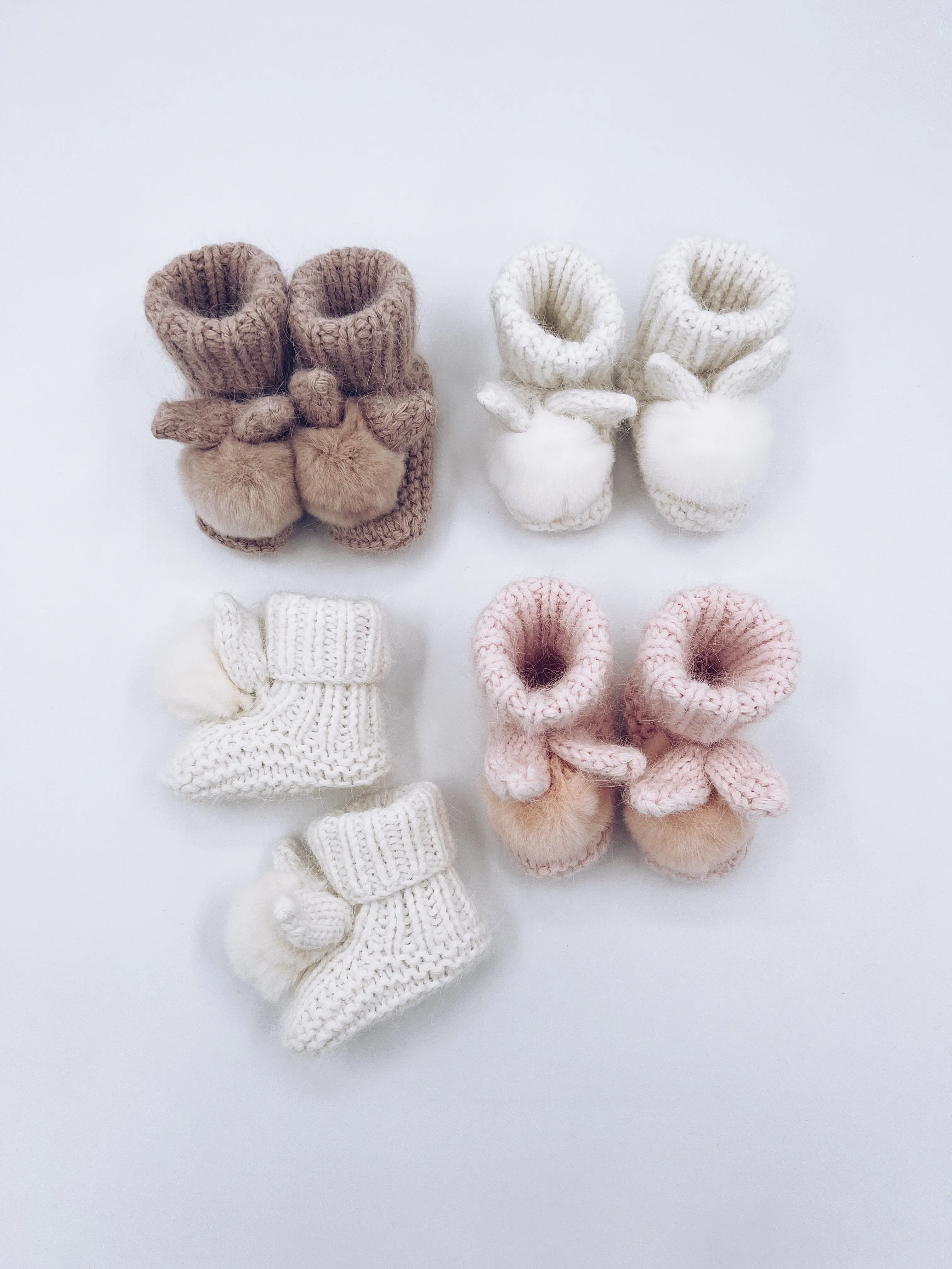 MI LOVES SIGNATURE Little Bunny Angora pompom booties.