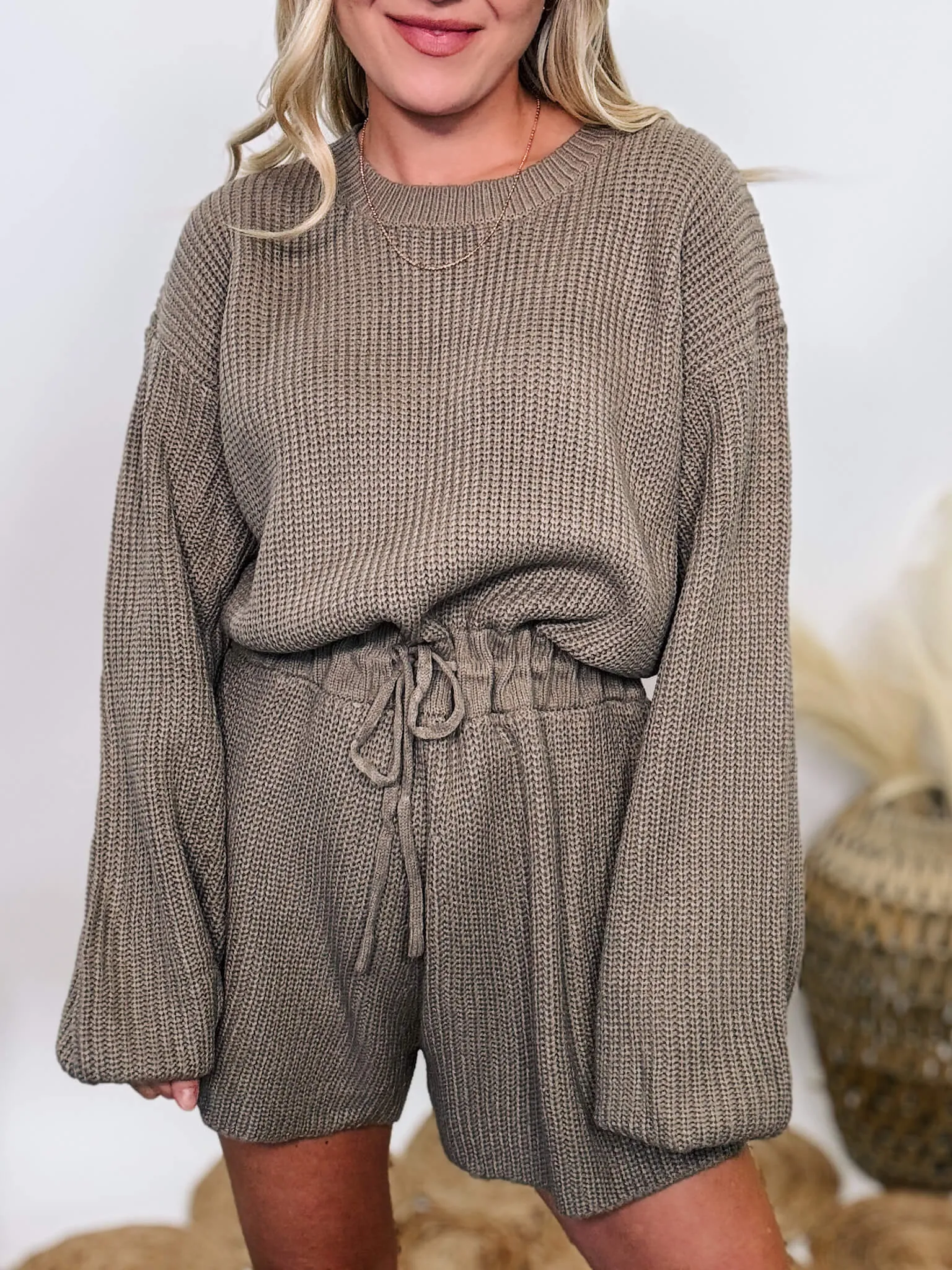 Mushroom Long Sleeve Sweater Romper with Drawstring Waist