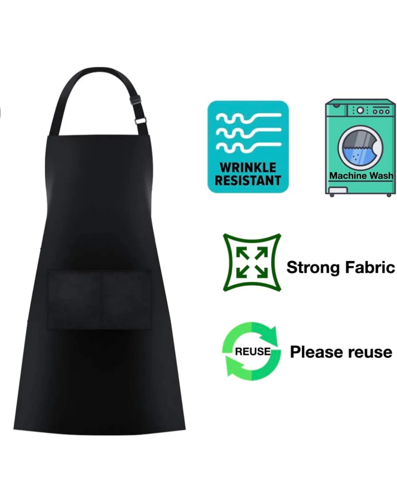Oversized Bib Apron | 39in | Plus and Tall Friendly | Adjustable Neck Strap | Unisex Bib Apron for Women and Men | 1 Apron