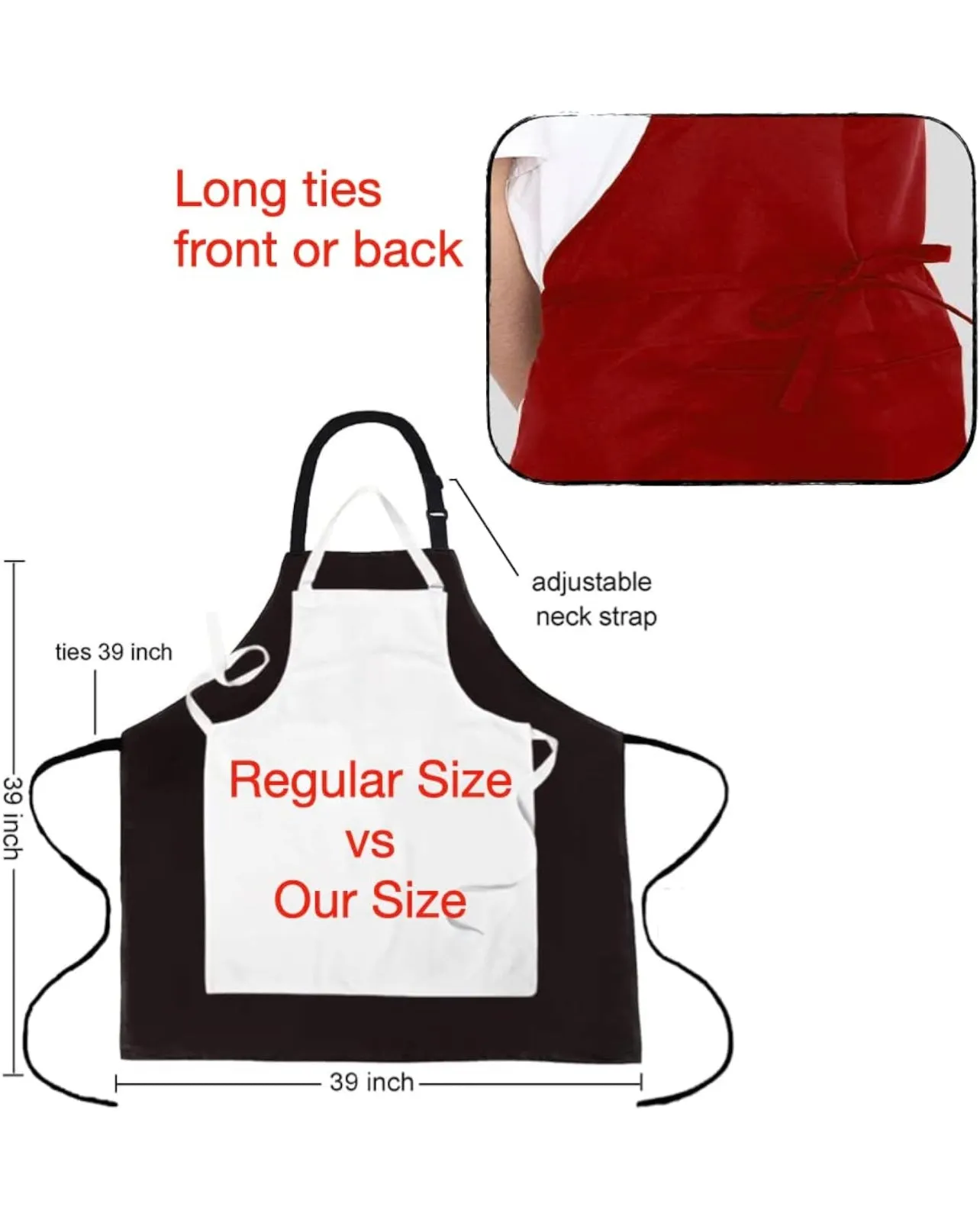 Oversized Bib Apron | 39in | Plus and Tall Friendly | Adjustable Neck Strap | Unisex Bib Apron for Women and Men | 1 Apron