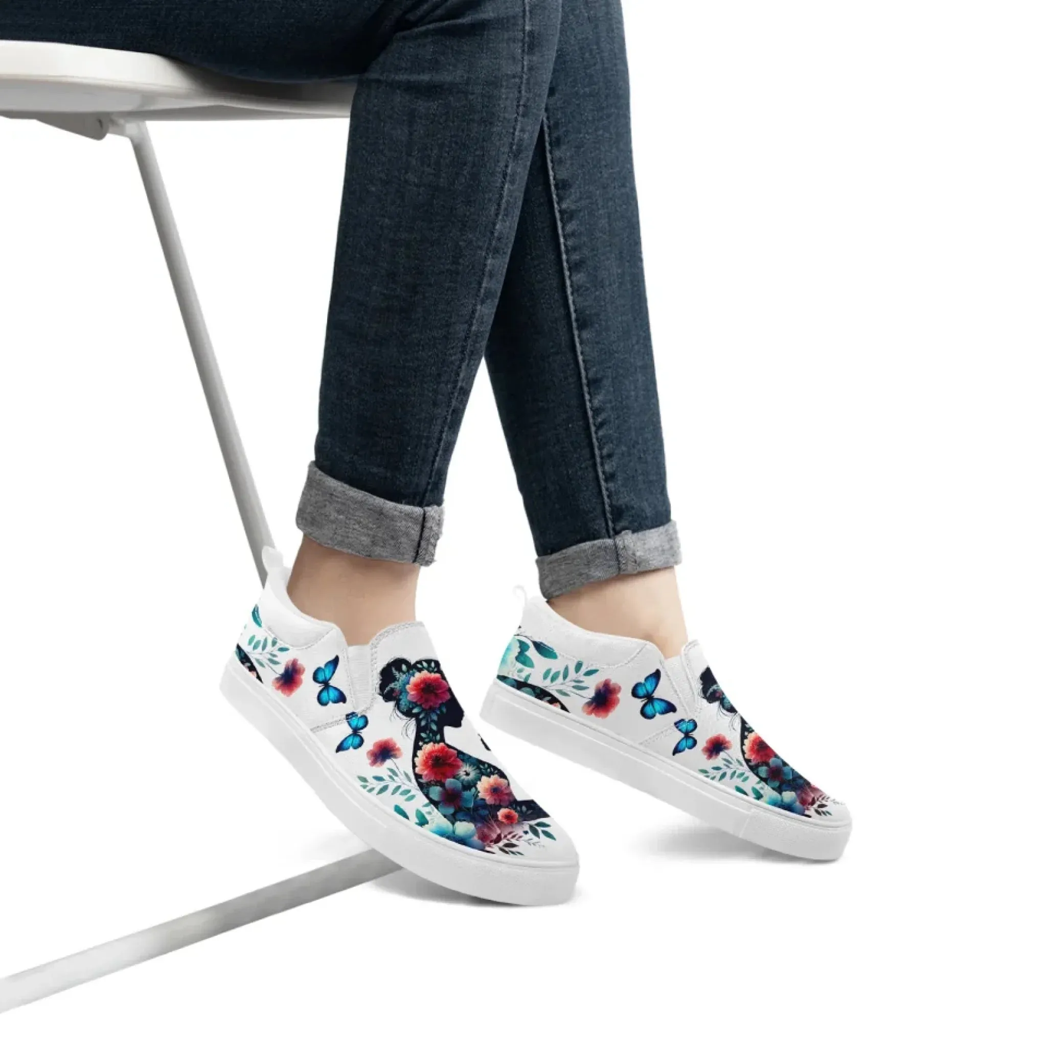 Personalized Mother's Day Sneakers, Custom Floral Design Shoes, Canvas Slip On Shoes