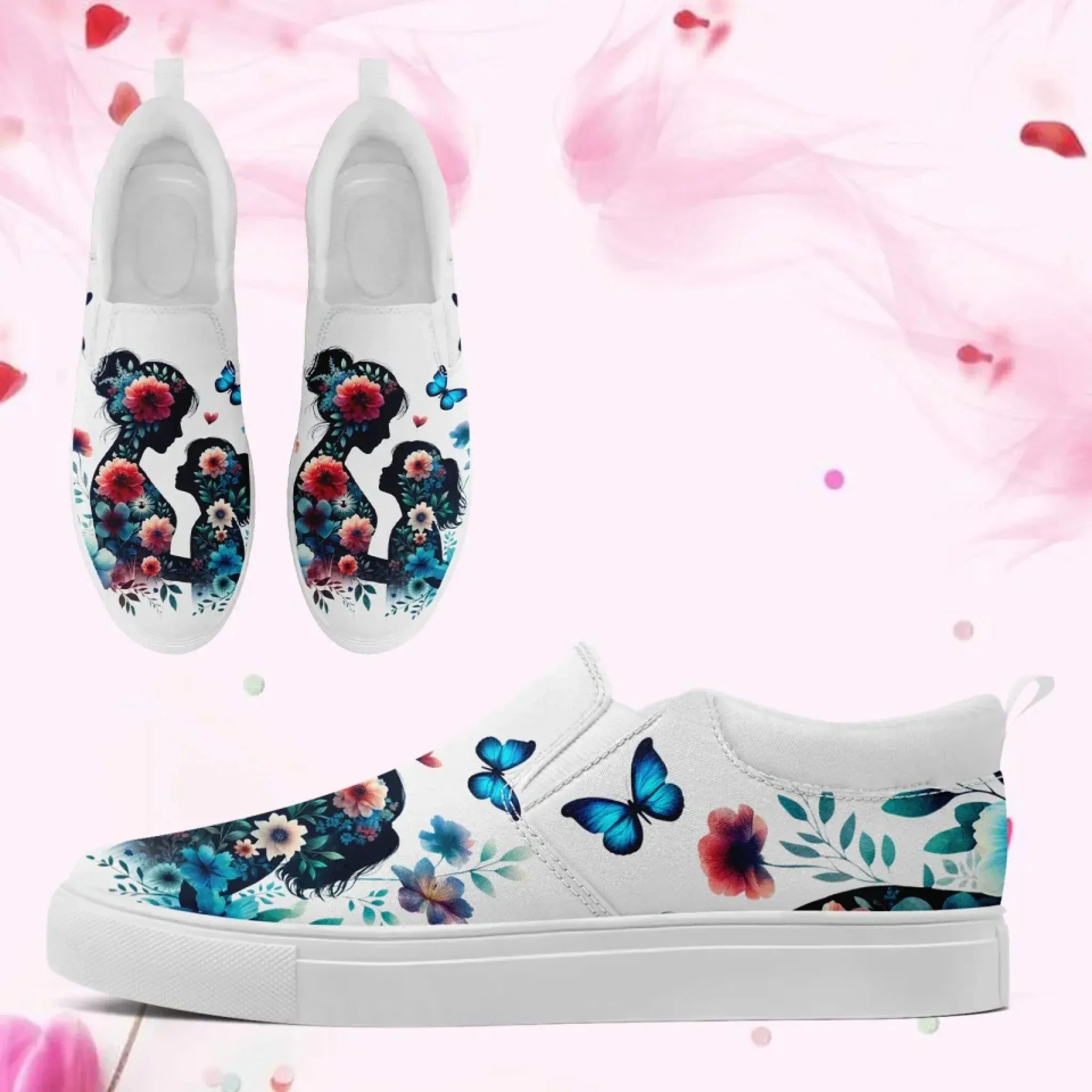 Personalized Mother's Day Sneakers, Custom Floral Design Shoes, Canvas Slip On Shoes