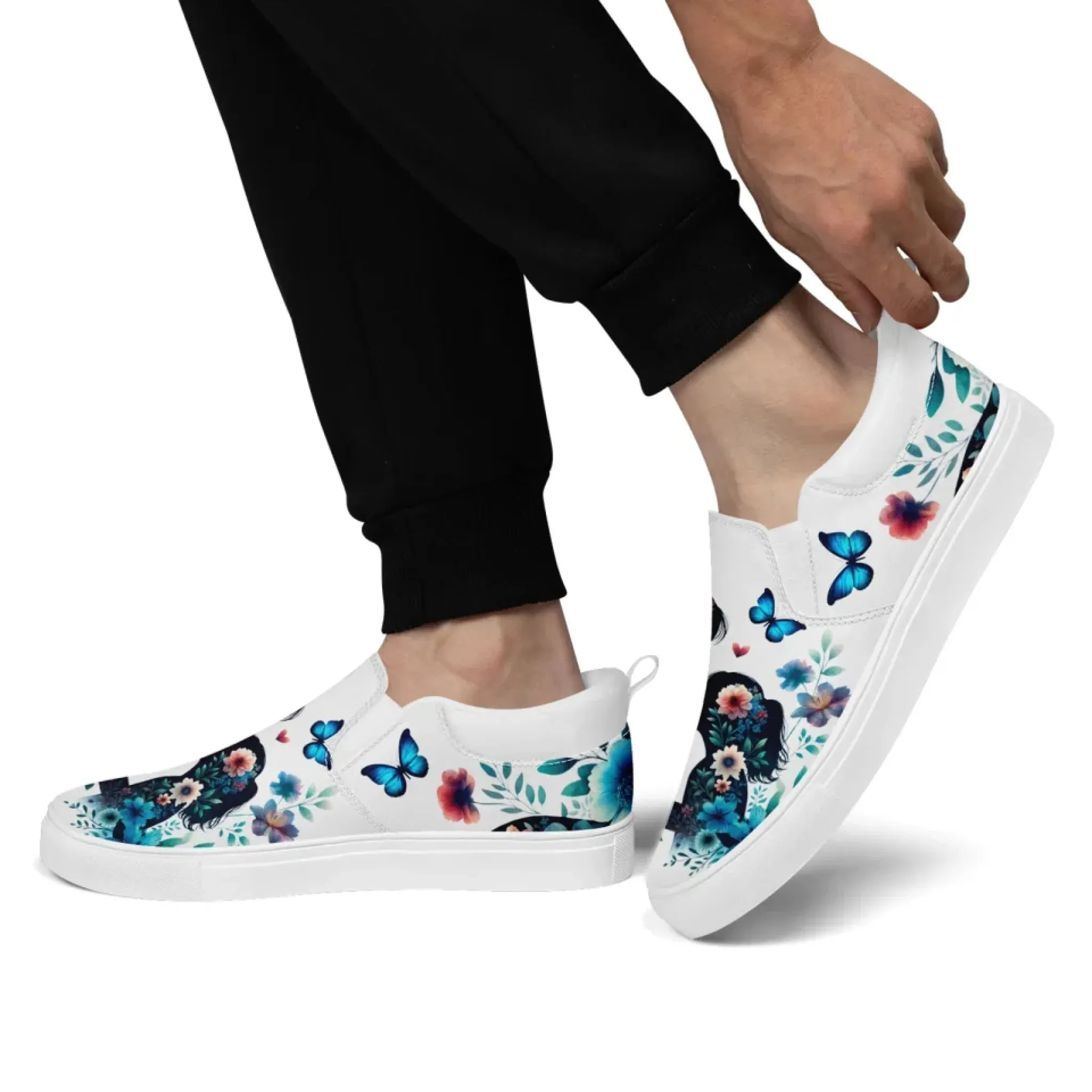 Personalized Mother's Day Sneakers, Custom Floral Design Shoes, Canvas Slip On Shoes