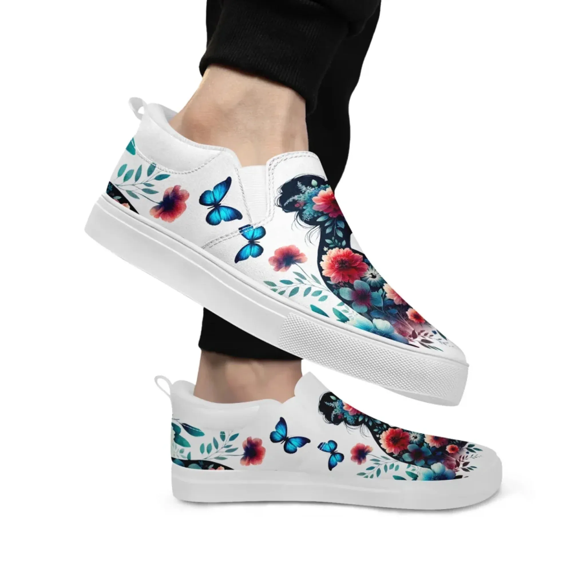 Personalized Mother's Day Sneakers, Custom Floral Design Shoes, Canvas Slip On Shoes