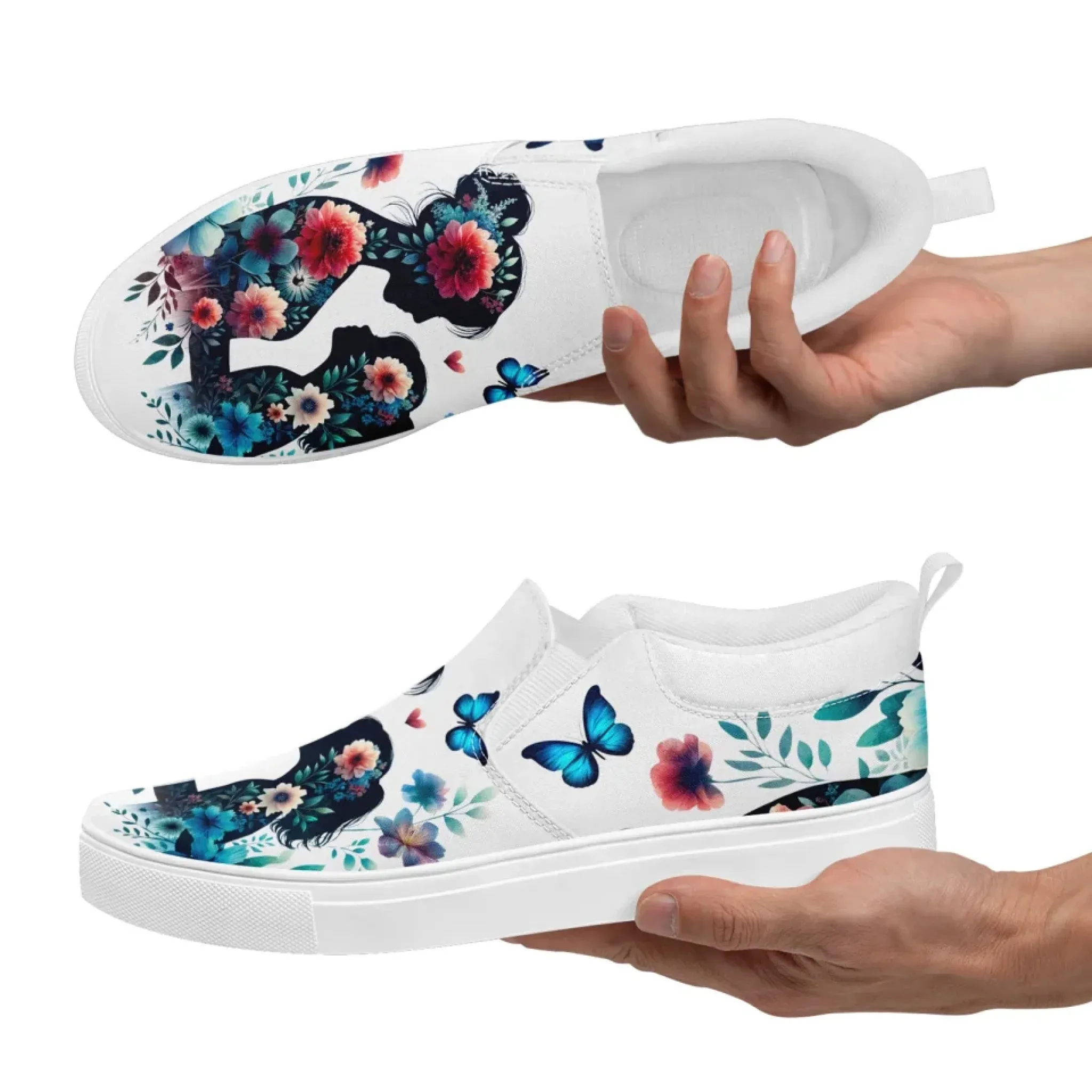 Personalized Mother's Day Sneakers, Custom Floral Design Shoes, Canvas Slip On Shoes