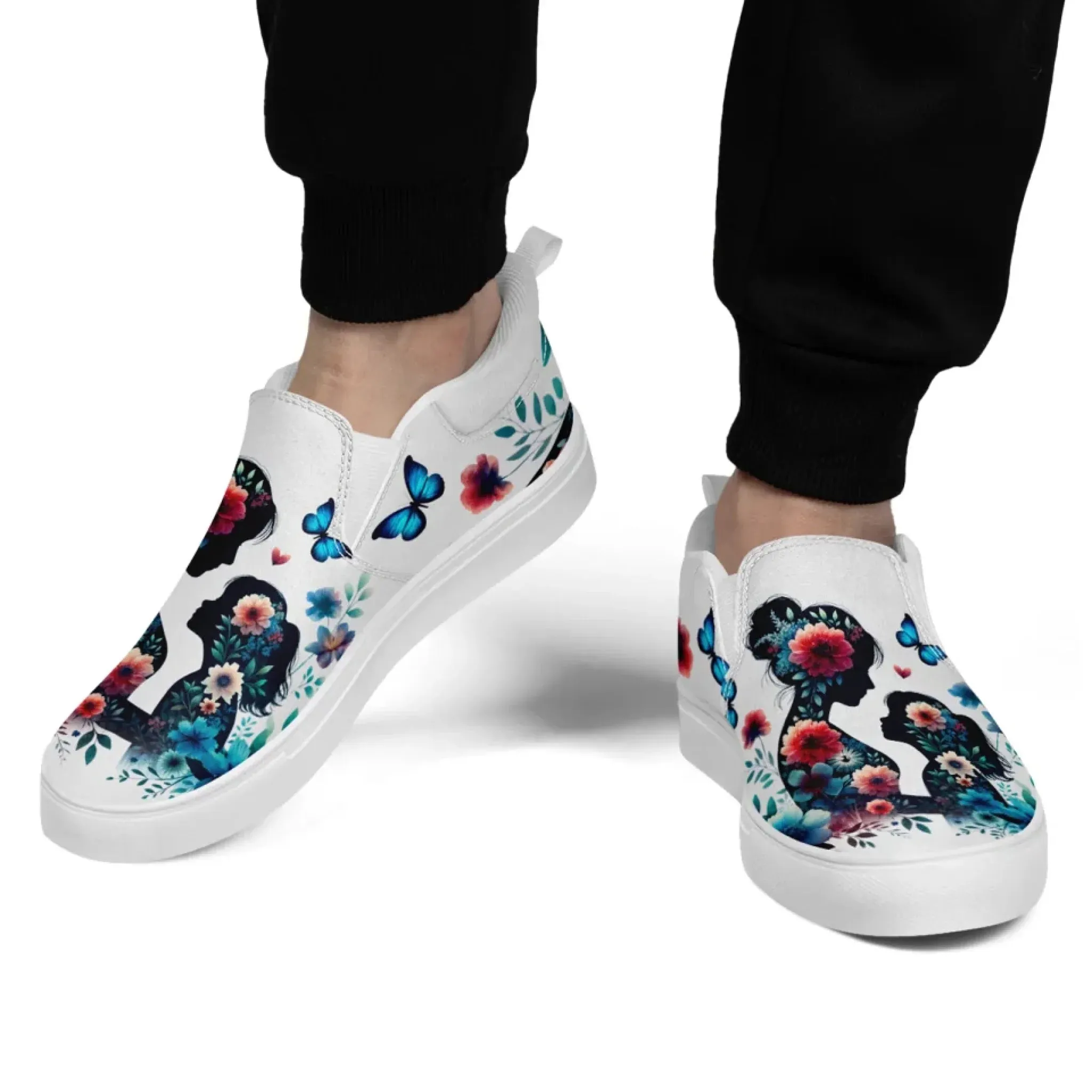 Personalized Mother's Day Sneakers, Custom Floral Design Shoes, Canvas Slip On Shoes