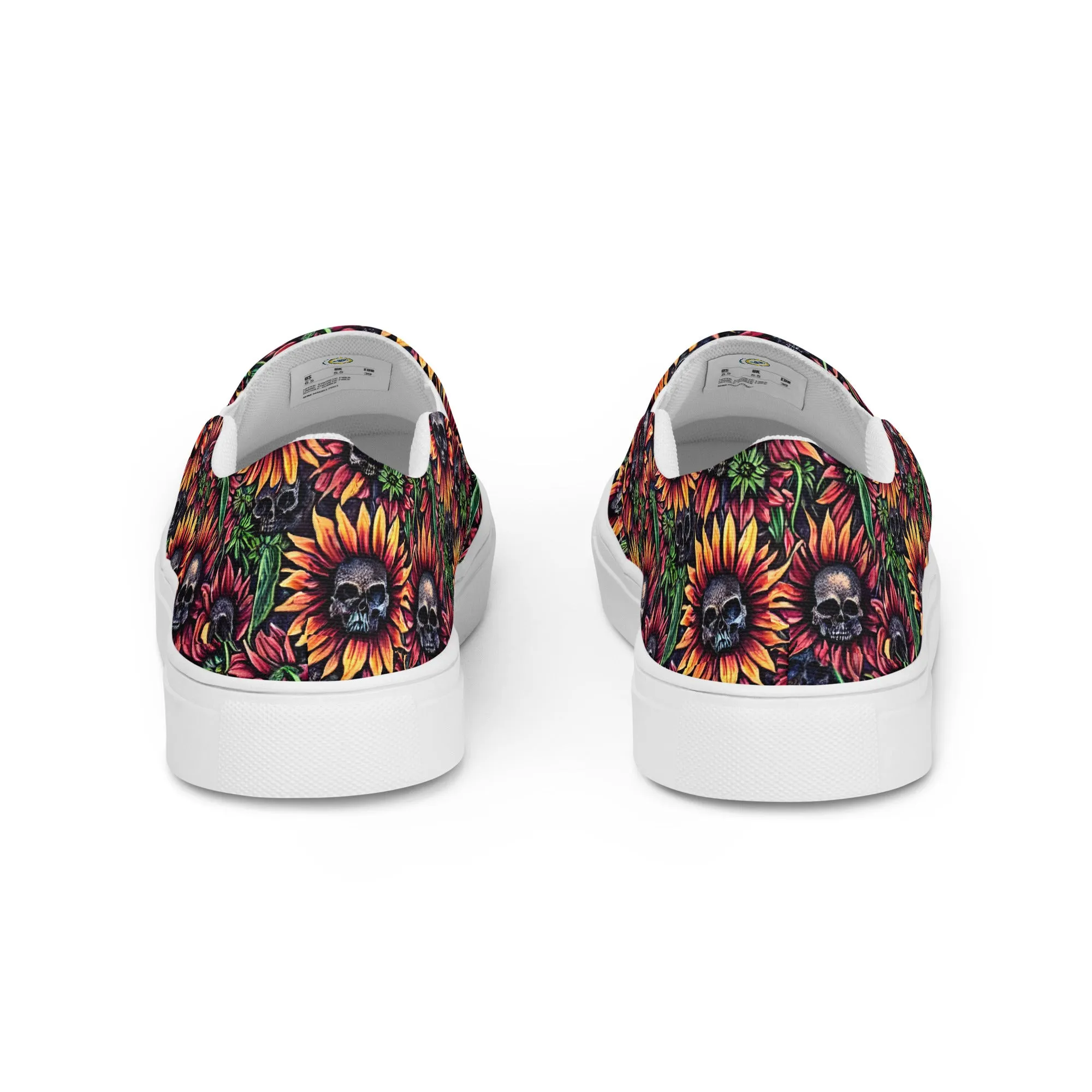 Sunflowers and Skulls Women’s slip-on canvas shoes, Pirate Princess Shoes