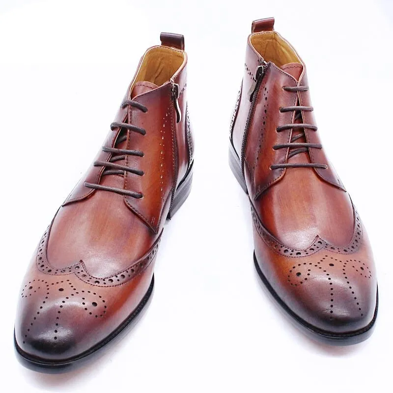 The Fazona2 - Luxury Brogue Leather Ankle Boots For Men