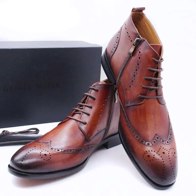 The Fazona2 - Luxury Brogue Leather Ankle Boots For Men