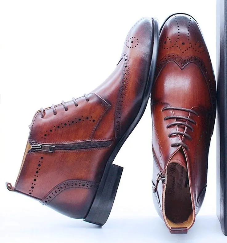 The Fazona2 - Luxury Brogue Leather Ankle Boots For Men