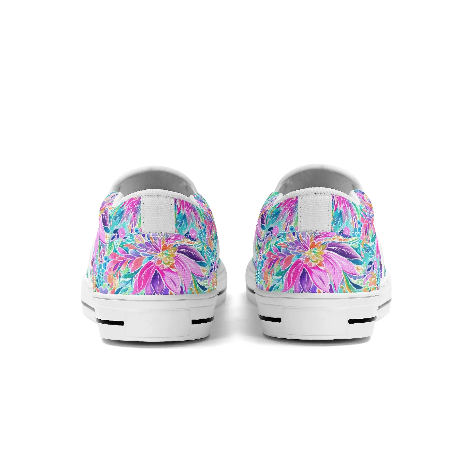 Tropical Prism: Rainbow Watercolor Flowers in Full Bloom Womens Canvas Slip On Shoes US5-US12