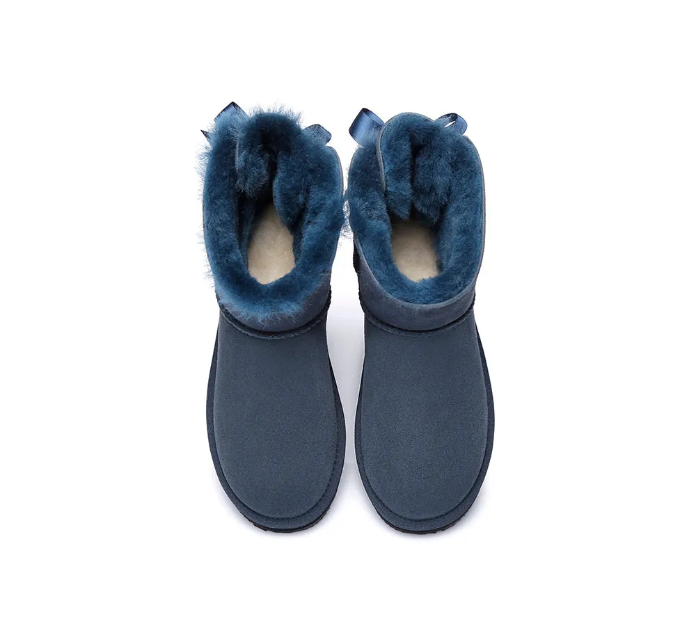 Urban UGG® Women Double faced Sheepskin Wool Boots Mini Back Bow