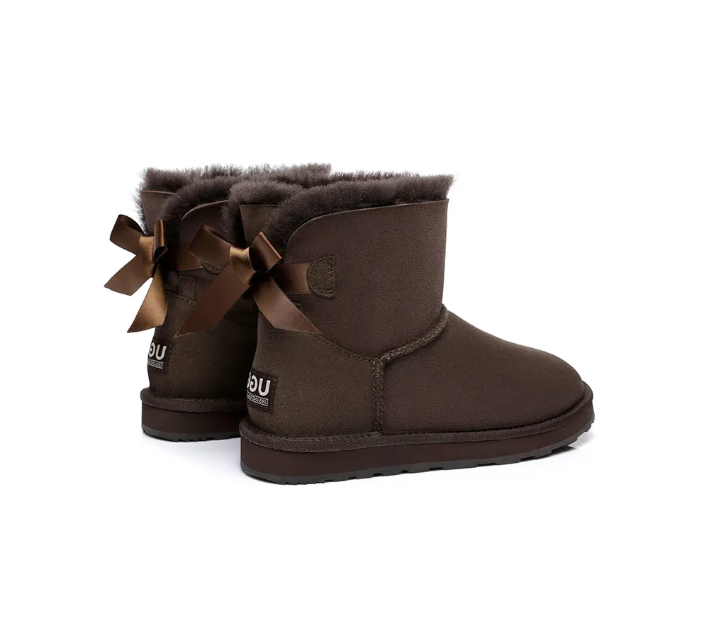 Urban UGG® Women Double faced Sheepskin Wool Boots Mini Back Bow