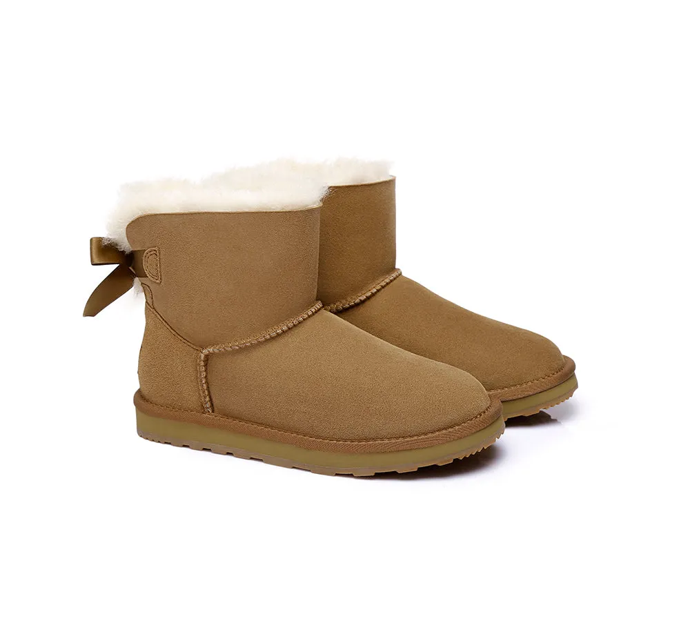 Urban UGG® Women Double faced Sheepskin Wool Boots Mini Back Bow