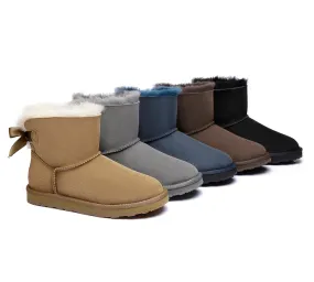 Urban UGG® Women Double faced Sheepskin Wool Boots Mini Back Bow