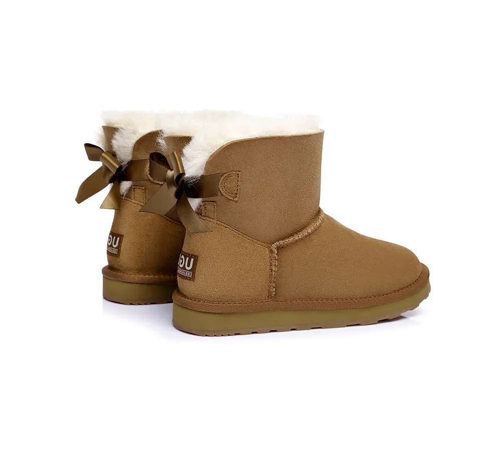 Urban UGG® Women Double faced Sheepskin Wool Boots Mini Back Bow