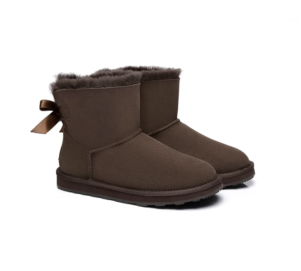 Urban UGG® Women Double faced Sheepskin Wool Boots Mini Back Bow