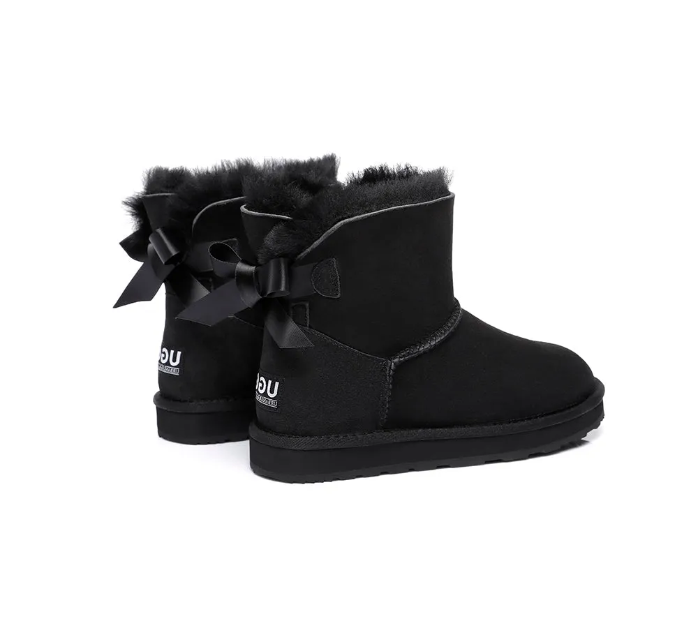 Urban UGG® Women Double faced Sheepskin Wool Boots Mini Back Bow