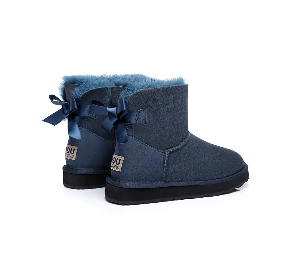 Urban UGG® Women Double faced Sheepskin Wool Boots Mini Back Bow
