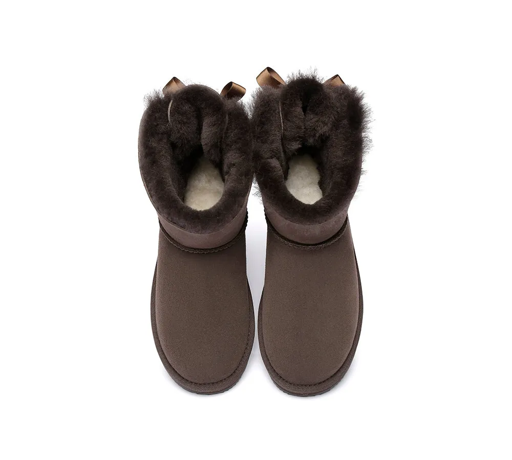 Urban UGG® Women Double faced Sheepskin Wool Boots Mini Back Bow