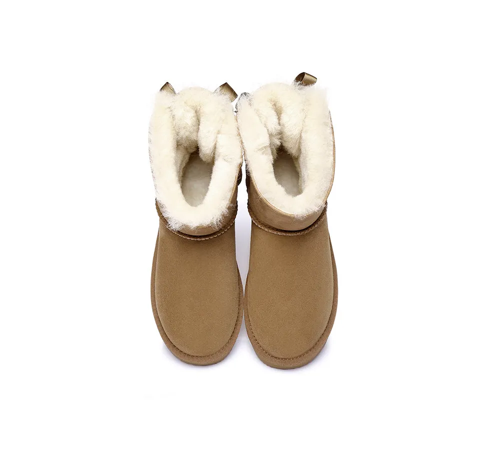 Urban UGG® Women Double faced Sheepskin Wool Boots Mini Back Bow