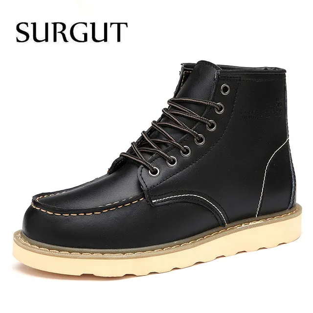 Waterproof Men's Ankle Boots Winter Keep Warm Boots Fashion Snow Fur Boots Mens Shoes Western Motorcycle Boots