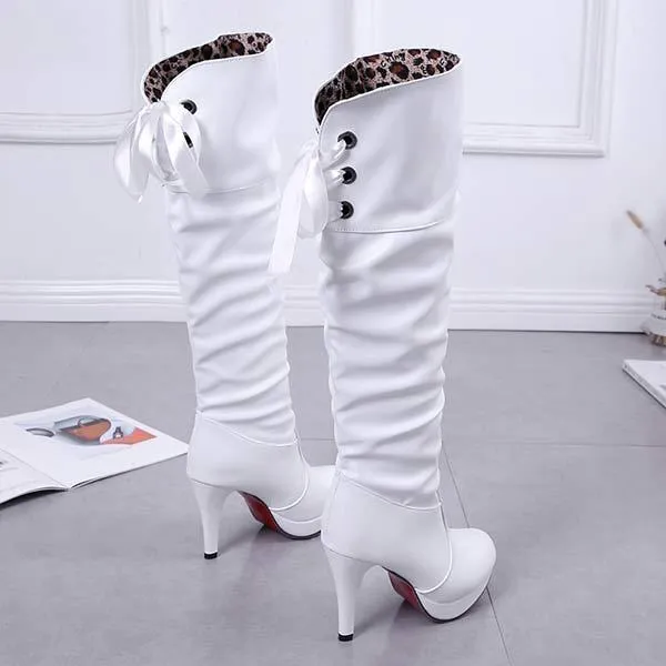 Women's High-Heel Waterproof Platform Knee-High Boots 64849741C